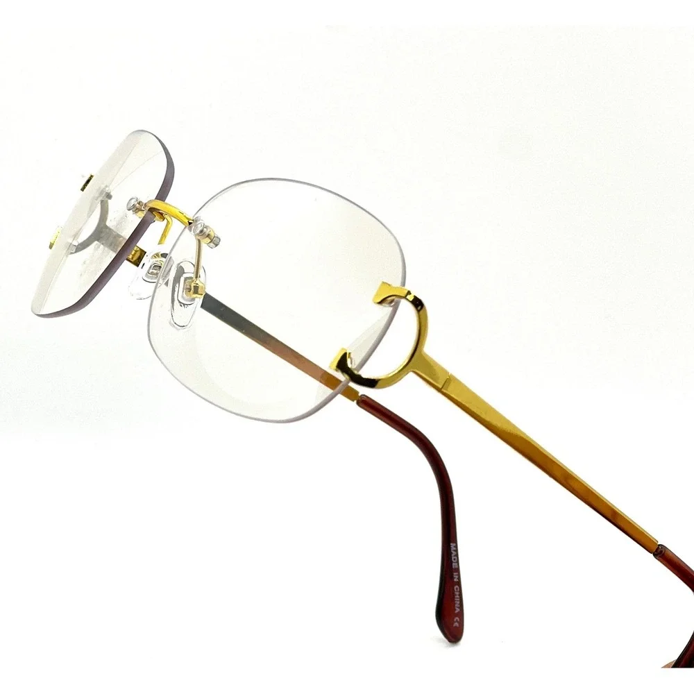 Women Modern Sophisticated SUNGLASSES Rimless Gold Frame Clear Lens Female Ladys